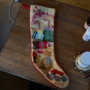 Festive Christmas Stocking with Teddy Bear Design